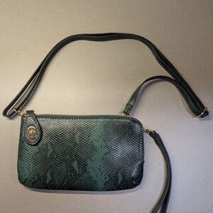 Chic Green Snake Print Crossbody Bag